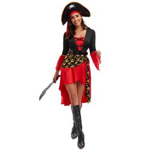 Disfraz de Cosplay de Capitán Jack para <span class=keywords><strong>mujer</strong></span> adulta, mascarada de Halloween, espectáculo de <span class=keywords><strong>pirata</strong></span> caribeño, ropa con pantalones y Top - Product Image 1