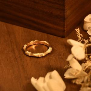 Women Trendy Gold Textured Zircon Bamboo Rings Brushed <b>Matte</b> Bamboo Ring for Daily Wear - Product Image 4
