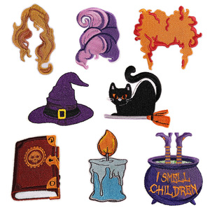 Nuevo diseño de parches de la serie Witch, venta al por mayor, Mini apliques de tela personalizados, <span class=keywords><strong>libro</strong></span> mágico, vela, <span class=keywords><strong>sombrero</strong></span>, Hierro en parche bordado, Halloween - Product Image 2