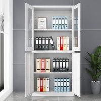 Grande armoire de classement avec dessus en verre et bas en acier, 2 portes verrouillables, armoire de rangement de documents robuste, armoire de classement de bureau