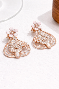 Boucles d'oreilles pendantes en forme de goutte d'eau, or rose, motif floral, pierres en cristal, élégantes, pour femmes, bijoux de fête, mariage, cadeau - Product Image 2