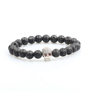 2019 nuevo popular cráneo pulsera de cadena cz pulsera de cráneo 8mm cuentas de lava pulsera para los hombres - Product Image 3