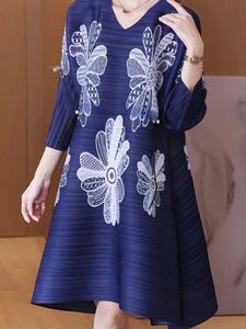 Miyake 2023 automne/hiver européen Style indien fleur Sarge taille costume mode plis s'il vous plaît femmes deux pièces ensemble avec cordon de tirage - Product Image 2