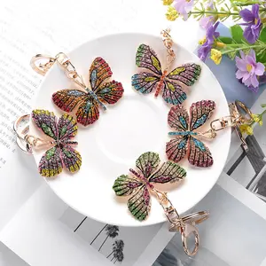 Wholesale Custom Butterfly Keychain Fashion Luxury Cute Crystal Diamond Bling Rhinestone Phoenix Butterfly Metal Keychain