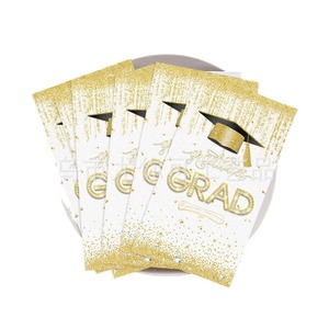 Serviettes de table rectangulaires découpées au laser avec motif de toque de diplômé dorée pour les fêtes de remise des diplômes, serviettes jetables - Product Image 1