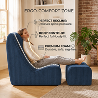 Fauteuil inclinable en velours côtelé compressé avec ottoman sans pieds, chaise d'appoint confortable en bouclette pour petit espace, chambre, salon, hôtel