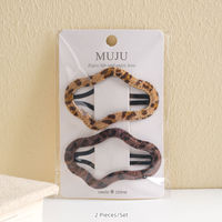Ensemble de pinces à cheveux en peluche MUJU D436, 7 cm, motifs léopard, cœur, étoile, 2 pièces, couleurs assorties, petit MOQ, prêt à la vente au détail, logo personnalisé avec code-barres