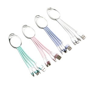 Câble de charge 3-en-1 promotionnel en gros, couleur macaron, avec porte-clés, cordon de charge TPE, Micro <span class=keywords><strong>USB</strong></span>, Type-C, accessoires pour smartphone - Product Image 1