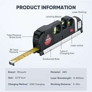 Livella <span class=keywords><strong>Laser</strong></span> Mitsushi con Scala Orizzontale e Verticale, <span class=keywords><strong>Misuratore</strong></span> 8FT, Allineatore Standard e Metrico, Righello Multiuso, <span class=keywords><strong>Misuratore</strong></span> <span class=keywords><strong>Laser</strong></span> - Product Image 4