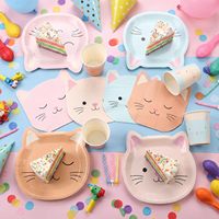 Décorations de fête d'anniversaire pour chat, assiettes jetables, serviettes et gobelets en papier, bannière d'anniversaire pour chaton, fournitures sur le thème des animaux de compagnie