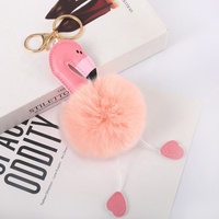 Porte-clés transfrontalier en métal avec pompon flamant rose, breloque pour sac femme, accessoire pour clé de voiture, stock disponible auprès des fabricants