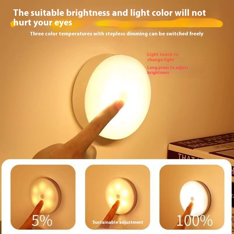 Hot Selling Human Touch LED Wall Night Lamp ABS Material Mini Size Built-In Lithium Battery Sensor Control Dimmable Warm Home