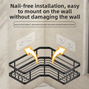 Estante Metálico Triangular de Dos Niveles para Baño, Organizador de Esquina, Ahorro de Espacio, Instalación sin Perforaciones y Soporte de Almacenamiento - Product Image 3