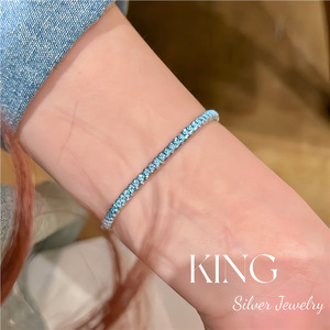 King Silver Jewelry Blue <b>Braided</b> <b>Cord</b> Bracelet S925 Sterling Silver Plated Women's Everyday Wear - Product Image 4