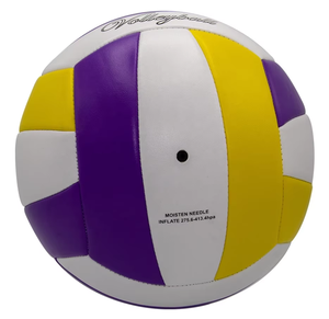 Изготовленный на заказ Метта официальный размер 5 мягкий на ощупь ПВХ материал машина сшитый пляжный волейбол фиолетовый + желтый + белый взрослые - Product Image 3