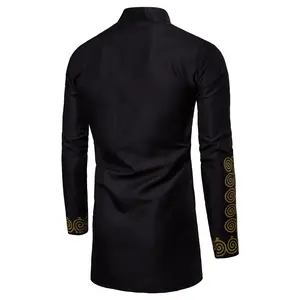 10% RABATT M-3XL Muslim Men Shirt Islamische Kleidung Print Stand Collar Tops Kurta National Bedruckte Langarm hemden Streetwear