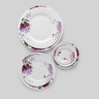 Assiette plate en porcelaine fine motif végétal, style chinois, pour pâtes, steak et desserts, compatible micro-ondes, couleur lilas