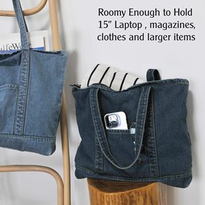 <span class=keywords><strong>Sac</strong></span> fourre-tout d'épicerie imperméable écologique personnalisé sacs à provisions à fermeture éclair en denim uni à motif de points à bas <span class=keywords><strong>prix</strong></span> pour les achats à la plage - Product Image 4