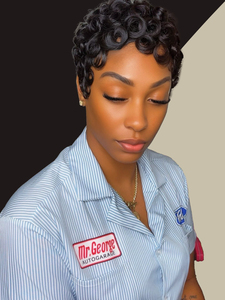 Perruque <span class=keywords><strong>Wiggins</strong></span> courte bouclée dégradée coupe pixie 8 pouces HD en dentelle complète, cheveux humains, sans colle, pré-épilée, noir naturel, légère pour femmes - Product Image 6