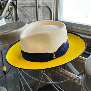 Wilson Unisex White Panama <b>Hat</b> With Blue Ribbon <b>Band</b> Straw Fedora Beach Summer Accessory - Product Image 1
