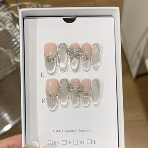 <span class=keywords><strong>Uñas</strong></span> Postizas Mist Realm <span class=keywords><strong>con</strong></span> Diseño de Ojo de Gato Sonriente Brillante <span class=keywords><strong>con</strong></span> Luz de Agua Helada, Diseño de Diamantes de Circonio de Lujo - Product Image 3