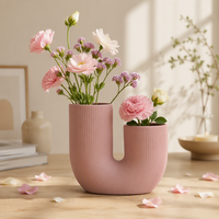 Vases à fleurs en céramique modernes en forme de U à double ouverture ARM LVG, en porcelaine noire mate, pour décoration de table et de maison, récipient floral