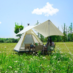 Tienda de campaña piramidal india beige y negra para 3-4 personas, impermeable, para camping al aire libre - Product Image 2