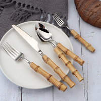 Ensemble de couverts portables en acier avec manche en bambou, couteau, fourchette, cuillère, pour adultes, avec organisateur