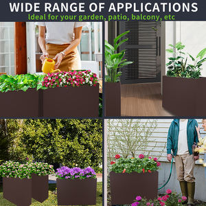 Grande jardinière <span class=keywords><strong>rectangulaire</strong></span> en métal Grand pot de fleurs en acier galvanisé brun Long pour décoration intérieure et extérieure pour <span class=keywords><strong>jardin</strong></span>, maison et bureau - Product Image 6