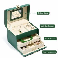 Boîte à bijoux multi-niveaux en lin rose texturé avec miroir, tiroir, rouleaux à bagues, compartiment pour boucles d'oreilles, intérieur en velours, grande capacité