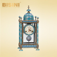 Horloge de Table cloisonnée de luxe plaquée or, classique, motifs floraux exquis, horloge de bureau en émail avec couvercle en verre