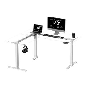 Escritorio de pie eléctrico de lujo ergonómico en forma de L de acero inoxidable convertible extensible escritorio ancho diseño plegable para el hogar - Product Image 5