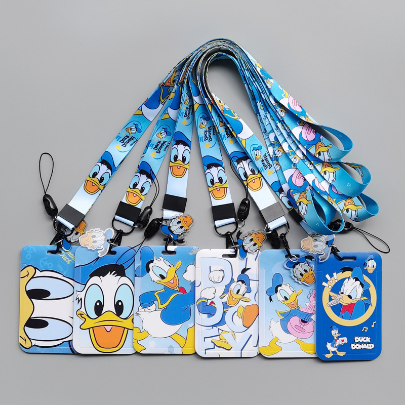Lanyards Lovely Cartoon Donald Duck Card Holder Plastic Anti-Lost Student Bus ID Name Badge Card Case Lanyard Accessories Custom Image 2