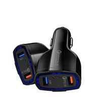 Chargeur de voiture universel QC3.0 double USB Type-C PD 3-en-1 avec câble rétractable pliable, puissance de sortie 33W, 5V/3A, 2x USB pour téléphone portable