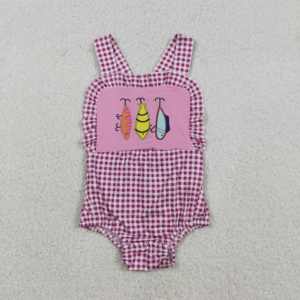 SR3414 RTS Mameluco para Bebé Niña, Diseño de Peces a Cuadros Rojos, Mono sin Mangas al por Mayor - Product Image 2