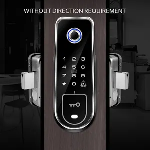 WAFU No Wiring Waterproof Fingerprint Rim Lock Smart Card Digital Code Electronic Door Lock For Home Security Mortise Lock