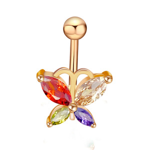 Gaby pink butterfly belly rings acciaio inossidabile placcato argento <span class=keywords><strong>piercing</strong></span> all'<span class=keywords><strong>ombelico</strong></span> anello <span class=keywords><strong>piercing</strong></span> gioielli all'ingrosso - Product Image 4