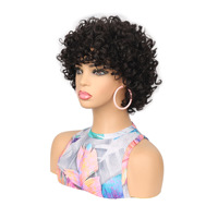 Perruque synthétique courte naturelle et volumineuse, style afro crépu bouclé, fausses locks, noire et marron, sans dentelle, sans colle, fabriquée à la machine, pour femme, usage quotidien