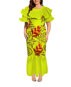 Venta Directa de Fábrica, Vestido Midi Moderno con Volantes en Capas, Talla Grande 6XL, Estampado Polinesio Samoa, Vestido de Fiesta para Mujer, Envío Directo - Product Image 3