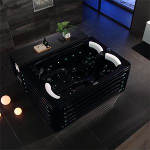 Baignoire autoportante rectangulaire moderne en acrylique noir et blanc pour 3 personnes, avec <span class=keywords><strong>spa</strong></span>, hydromassage et bain à remous pour salle de bain - Product Image 2
