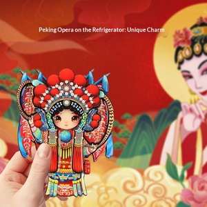 Imán de nevera con máscara de madera de la Ópera de Pekín, diseño chino de estilo chinoiserie, regalo festivo, logotipo Q-Version Mu Guiying 6x12cm - Product Image 1