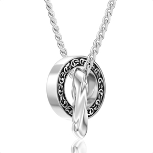 Collana con Ciondolo a Due Cerchi, Dettagli Incisi e Accenti Neri Effetto Goccia d'Olio, Gioielli Vintage, Regalo, Collana con Doppio Anello per Uomo - Product Image 6