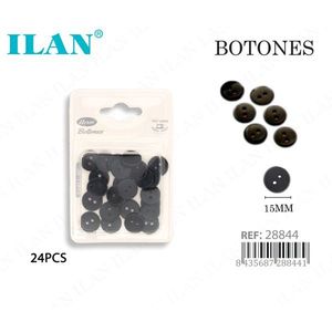 Bottoni neri Ilan da 15 mm, 2 fori, 24 pezzi per cucito e artigianato - Product Image 3