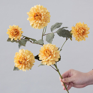 Bouquet de Dahlias en Soie à 5 Têtes Plain Realm, Fleurs Artificielles, Décoration de Mariage, Composition Florale Mixte Imperméable - Product Image 1