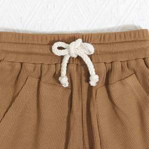 2023 Private Label Crianças Roupas Verão Tripulação Pescoço Bambu Waffle Material Crianças Vestuário Set - Product Image 5