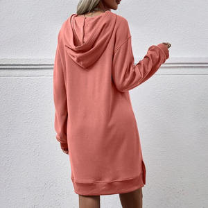 Robes pullover à manches longues de couleur unie pour femmes, robes à capuche décontractées solides avec poche et cordon de serrage - Product Image 4