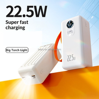 Batterie externe grande capacité 60000 mAh avec 4 câbles intégrés, charge rapide PD 22,5 W, écran LED, lampe torche, chargeur portable avec poignée