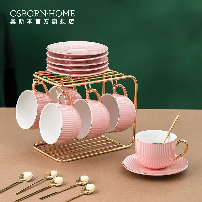 Osborn Licht Luxe Creativiteit Porselein Keramiek Thee Kopjes Sets Koffie Cup Set Met Bekerhouder Schotel