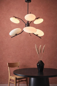 Lustre Sputnik haut de gamme noir à 6 lumières, luminaire de plafond moderne du milieu du siècle avec globes en verre pour salle à manger - Product Image 2