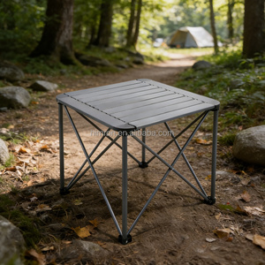 <span class=keywords><strong>Table</strong></span> pliante carrée avec plateau <span class=keywords><strong>enroulable</strong></span>, légère, stable, en alliage d'aluminium, portable, pour le <span class=keywords><strong>camping</strong></span>, avec structure en X stable - Product Image 1
